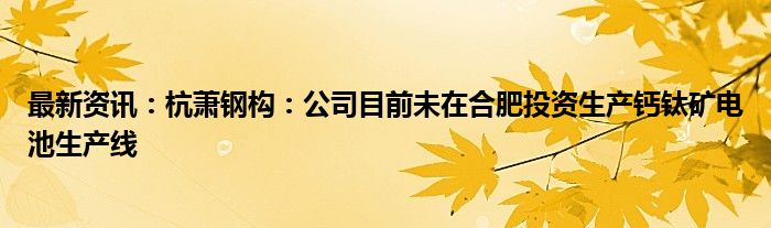 最新资讯：杭萧钢构：公司目前未在合肥投资生产钙钛矿电池生产线