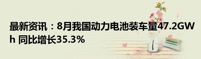 最新资讯：8月我国动力电池装车量47.2GWh 同比增长35.3%