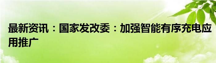 最新资讯：国家发改委：加强智能有序充电应用推广