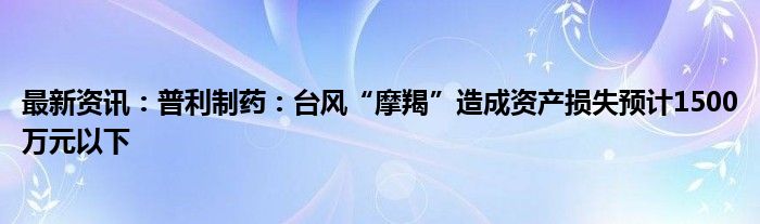 最新资讯：普利制药：台风“摩羯”造成资产损失预计1500万元以下