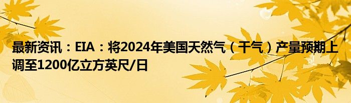 最新资讯：EIA：将2024年美国天然气（干气）产量预期上调至1200亿立方英尺/日