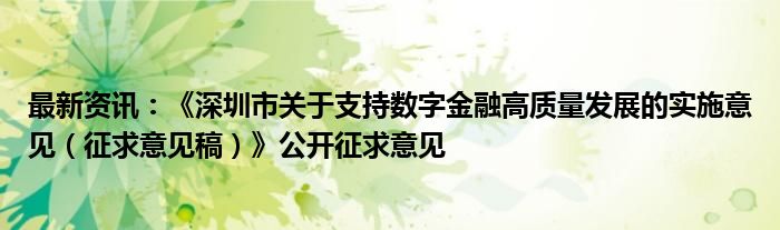 最新资讯：《深圳市关于支持数字金融高质量发展的实施意见（征求意见稿）》公开征求意见