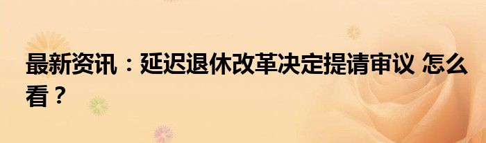 最新资讯：延迟退休改革决定提请审议 怎么看？