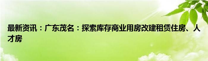 最新资讯：广东茂名：探索库存商业用房改建租赁住房、人才房