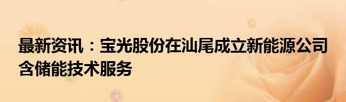 最新资讯：宝光股份在汕尾成立新能源公司 含储能技术服务