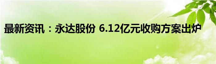 最新资讯：永达股份 6.12亿元收购方案出炉