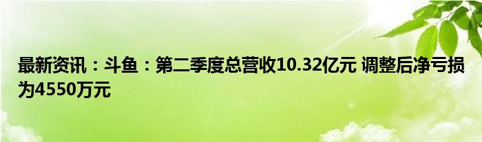 最新资讯：斗鱼：第二季度总营收10.32亿元 调整后净亏损为4550万元