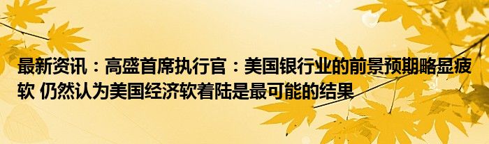 最新资讯：高盛首席执行官：美国银行业的前景预期略显疲软 仍然认为美国经济软着陆是最可能的结果