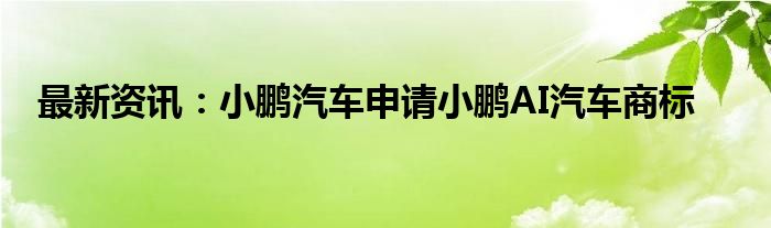 最新资讯：小鹏汽车申请小鹏AI汽车商标