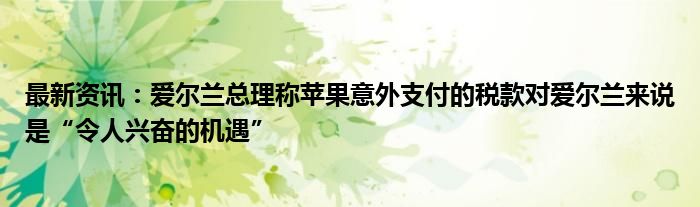 最新资讯：爱尔兰总理称苹果意外支付的税款对爱尔兰来说是“令人兴奋的机遇”