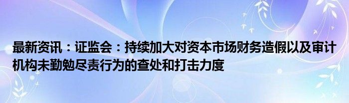 最新资讯：证监会：持续加大对资本市场财务造假以及审计机构未勤勉尽责行为的查处和打击力度