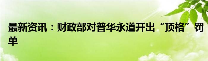 最新资讯：财政部对普华永道开出“顶格”罚单