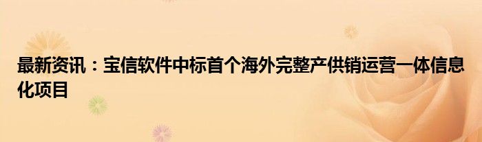 最新资讯：宝信软件中标首个海外完整产供销运营一体信息化项目