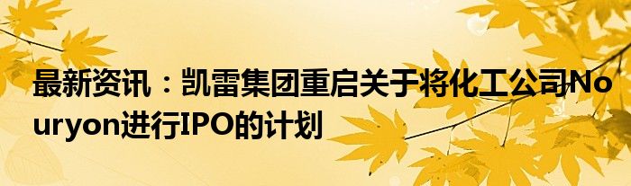 最新资讯：凯雷集团重启关于将化工公司Nouryon进行IPO的计划