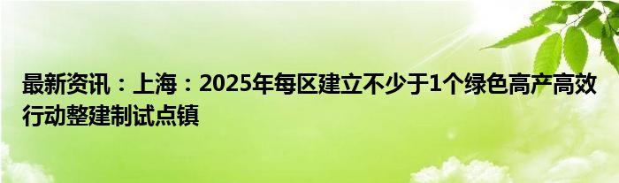 最新资讯：上海：2025年每区建立不少于1个绿色高产高效行动整建制试点镇