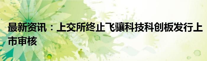 最新资讯：上交所终止飞骧科技科创板发行上市审核