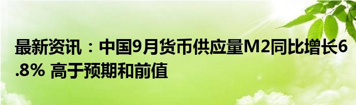 最新资讯：中国9月货币供应量M2同比增长6.8% 高于预期和前值