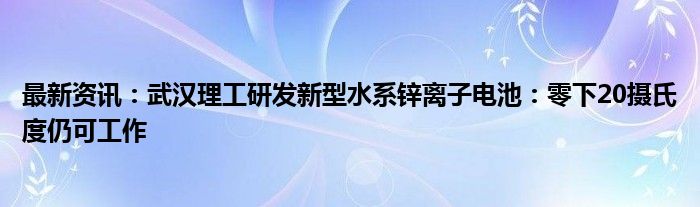 最新资讯：武汉理工研发新型水系锌离子电池：零下20摄氏度仍可工作